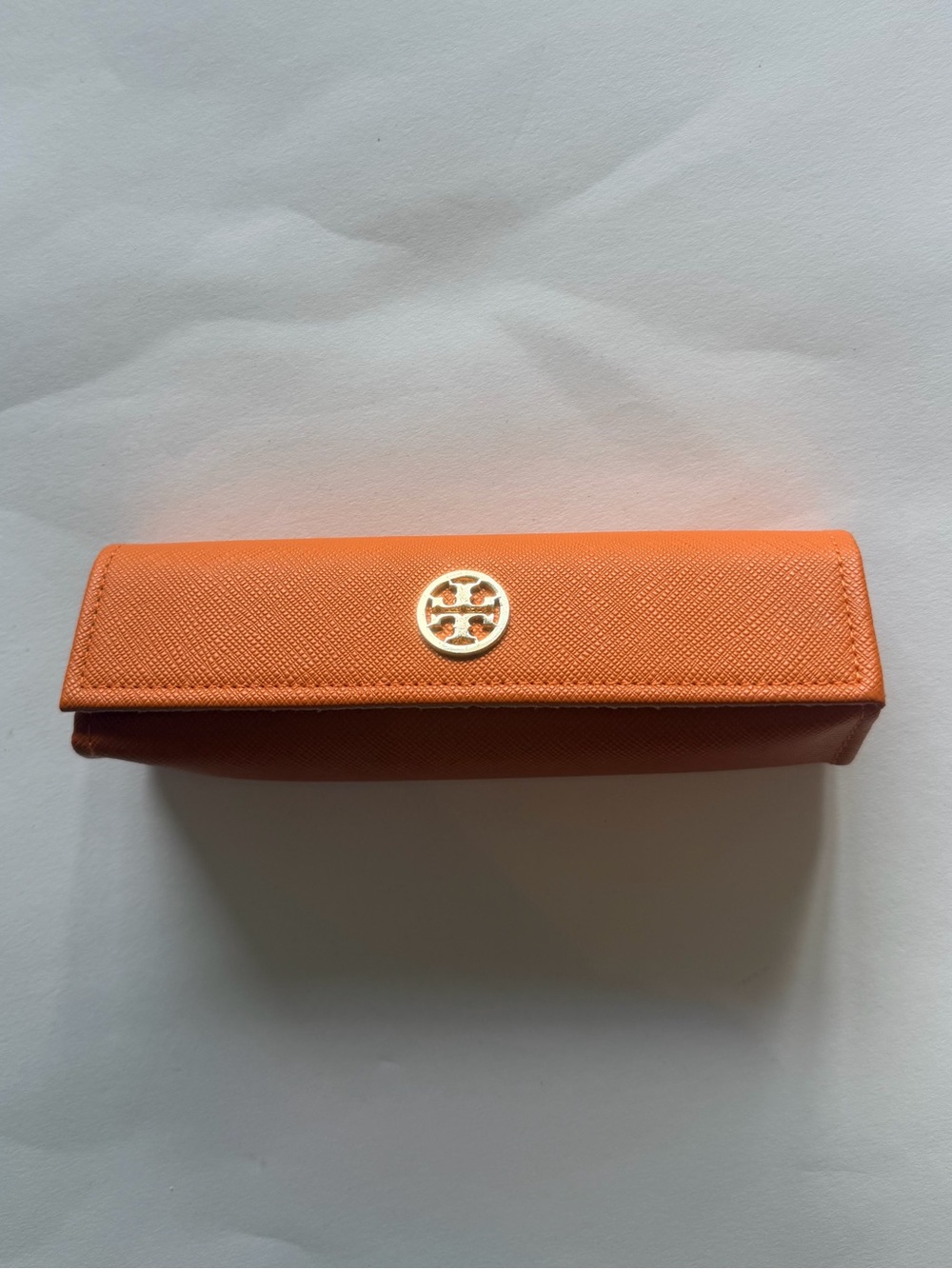 Tory Burch Orange Saffiano Leather Eyeglasses Case Gold Logo